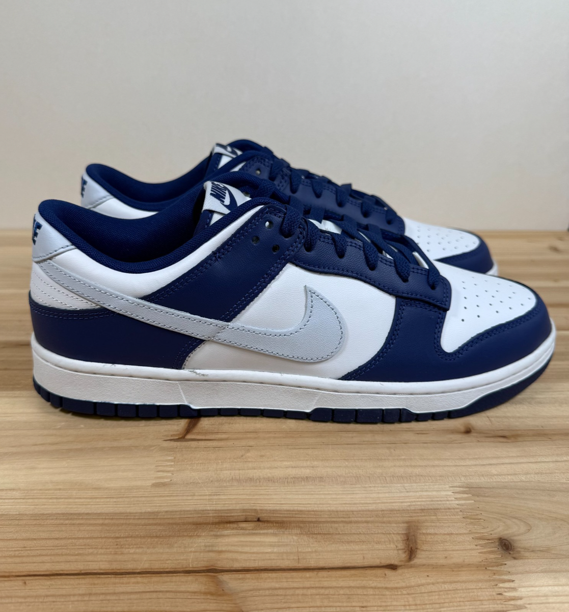 dark blue and white dunks