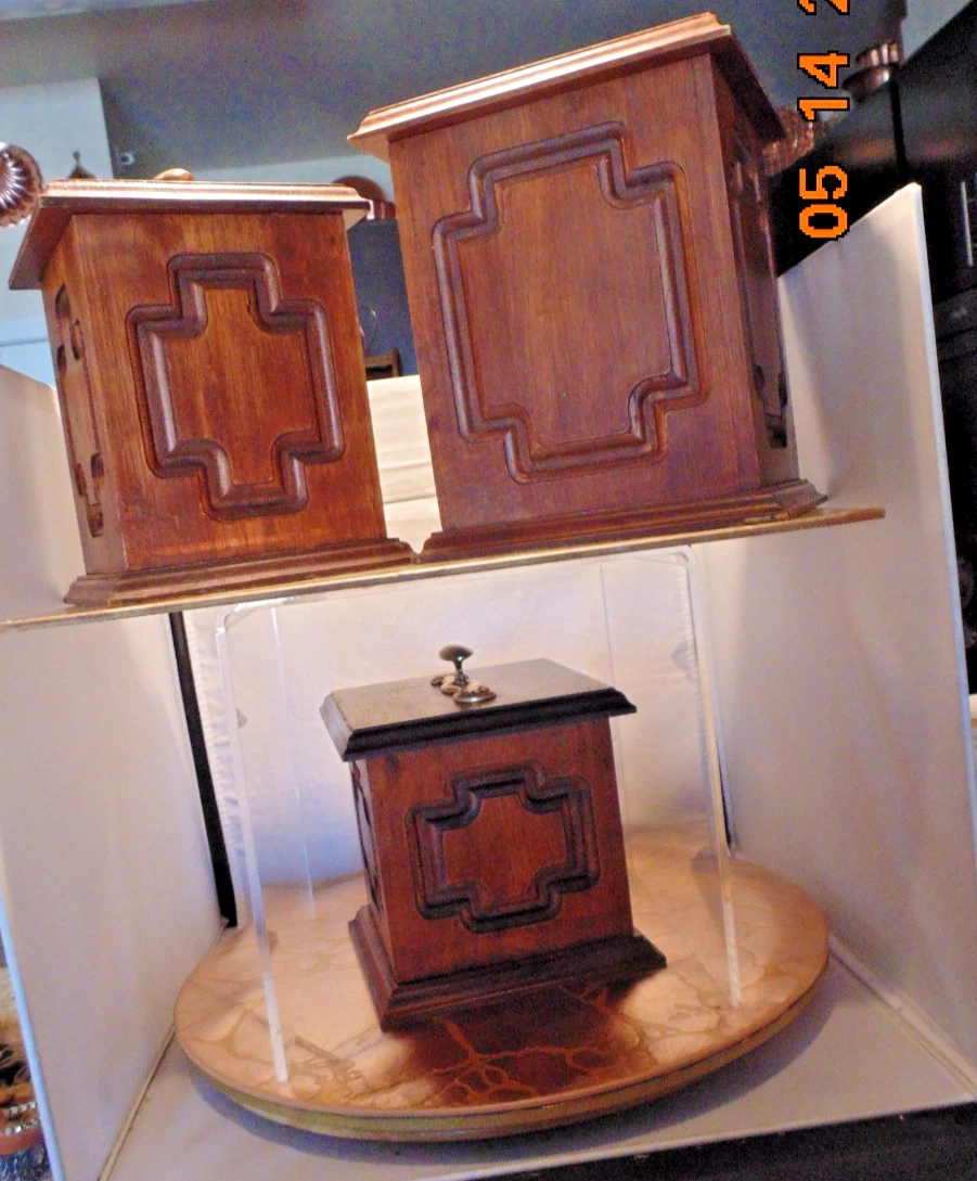 Vintage Wood Storage Square Canisters Set of 3 with Plastic Liners