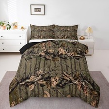 Camo Tree Bedding Set Size Kids Wild Branch Comforter Set for Queen Deep Green