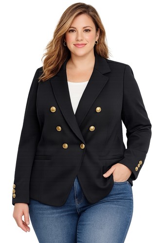 Talbots 14WP Black Ponte Knit Military Gold Button Double Breasted Blazer