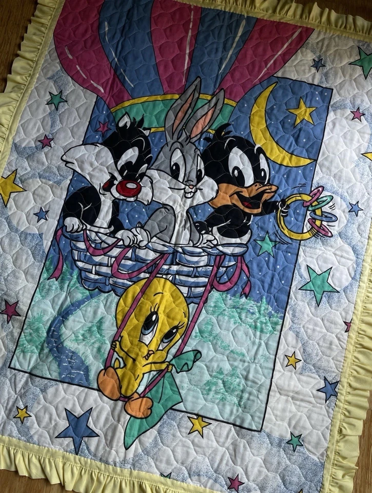 Manta Edredón Baby Looney Tunes Vintage Años 90 Piolín Bichos Conejito Lucas Guardería Foto 3 de 3