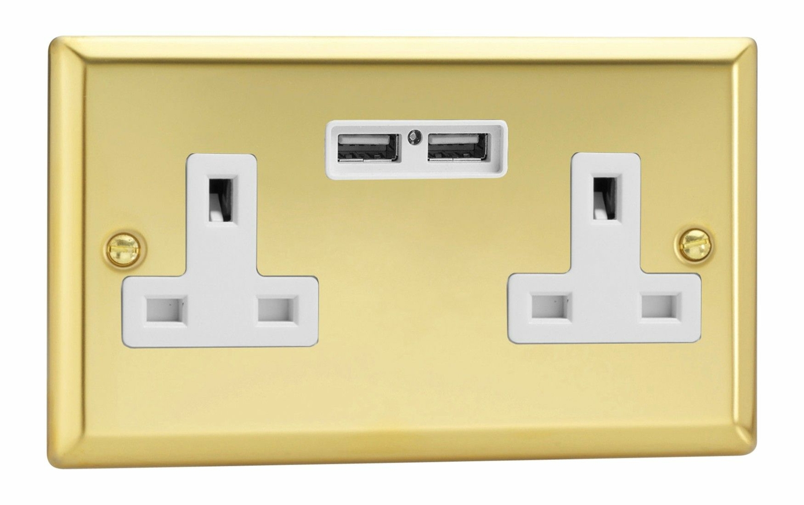 Varilight XV5U2W Victorian Polished Brass 2 Gang Unswitched Socket 2.1A USB