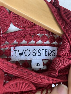 Two Sisters Red Lace Long Sleeved Dress Size 10 High Neck