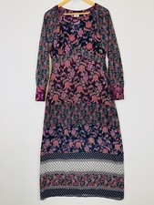 Cabi Floral Midi Dress Womens Small Plum Navy Flowy Peasant Boho Cottagecore