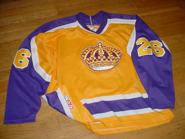 Vtg 80s Los Angels Kings Hockey Jersey Gold/Purple #26 Sewn On By CCM Maska  XL