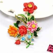 New Color Enamel Lovely Flower Bouquet Crystal Fashion Women Charm Brooch Pin