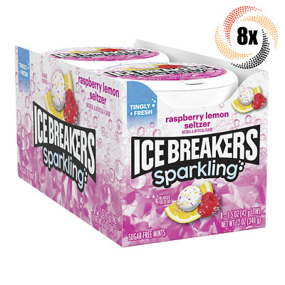 Full Box 8x Tins Ice Breakers Sparkling Raspberry Lemon Seltzer Flavor | 1.5oz