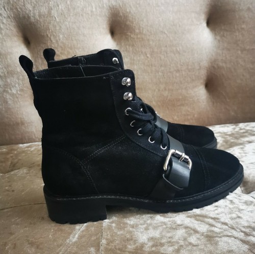 Black Ankle Biker Boots 6 Lace Up Suede 