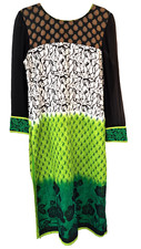 Kurta Top Women's 40" W 25"L Made in India Green Black Gold Traditional