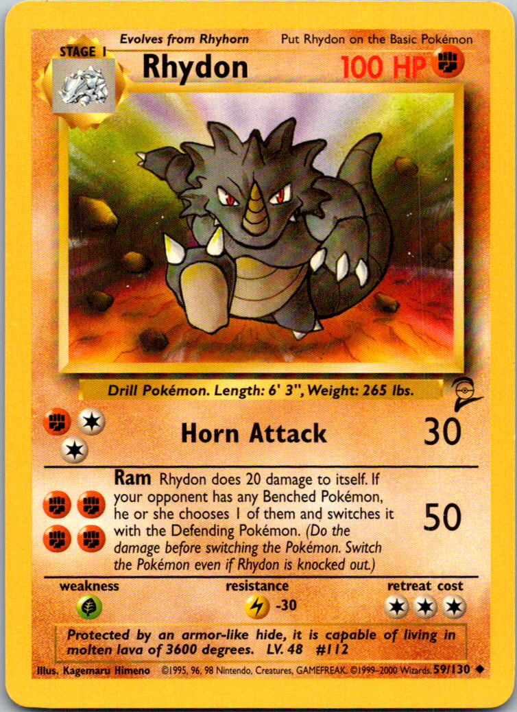 Pokemon - Rhydon - 59/130 - Uncommon - Unlimited Edition - Base Set 2 - LP - NM