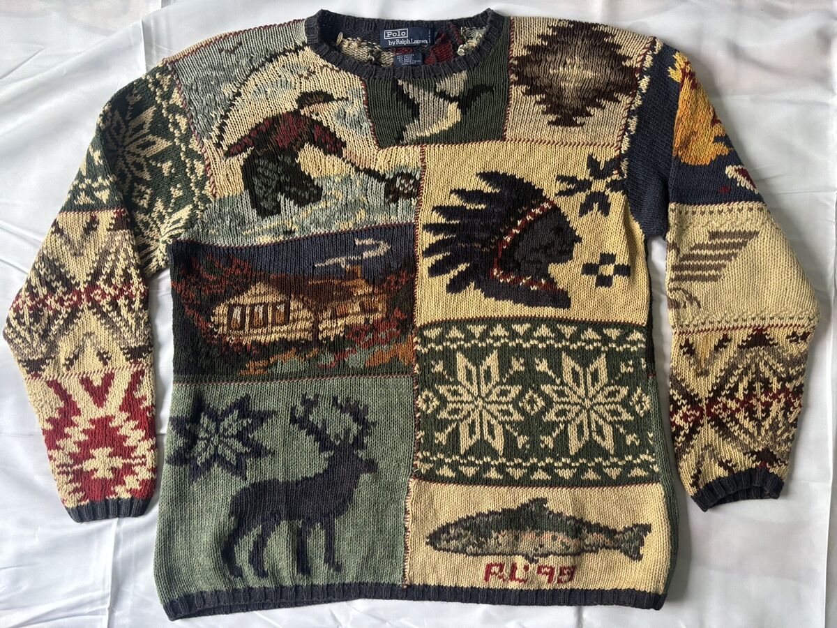 RARE Vintage 90s Polo Ralph Lauren RL95 Patchwork Hand Knit RARE Vintage 90s Polo Ralph Lauren RL95 Patchwork Hand Knit