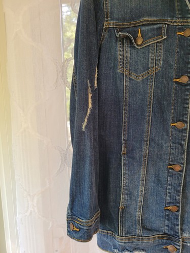Cello Medium Wash Distressed Jean Jacket Sz small Blue Denim Womens Long Sleeve - Picture 10 of 11