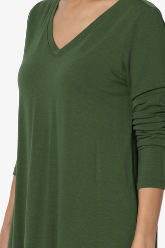 TheMogan S~3X Essential Long Sleeve V-Neck Draped Jersey Knit Rounded Hem Top - Picture 19 of 332