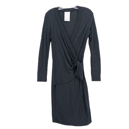 JEFF GALLANO Paris Faux Wrap Knot Tie Dress Charcoal Gray Viscose Wool Size 2