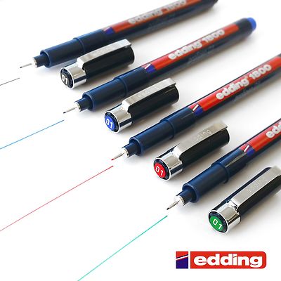 Edding 1800 Profipen Pigment Drawing Pen Black, Blue, Red, Green Set of 4