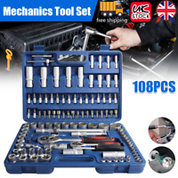108PCS Set Kit Mechanics Tool 6-Point Socket Ratchet Wrench Repair Toolset Case