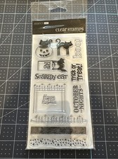 Hampton Art Halloween Scaredy Cat Clear Stamp Set 11 Pcs New