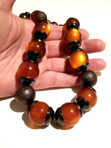 **Amazing Unique Coppery Gun Metal Orange Moonglow Necklace**