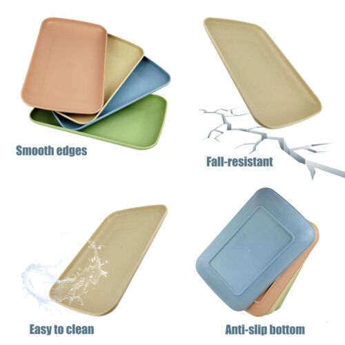Wheat Straw Plates,4 Pack Rectangular Dinner Plates,Dinner Dishes Lightweight - Picture 3 of 6