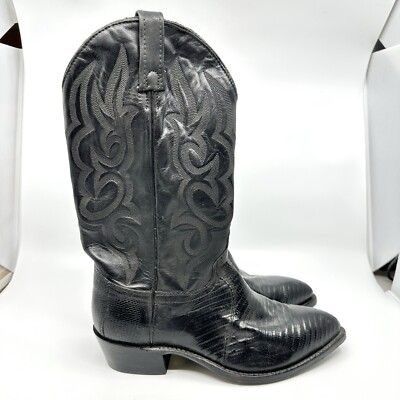 J Chisholm Mens Vintage Teju Lizard Embossed Leather Cowboy Boots 53455 J Chisholm Vintage Teju Lizard Black Leather Cowboy Boots  main image 3