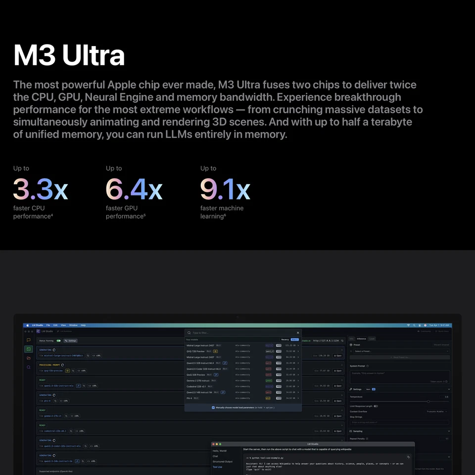 Mac Studio Apple M3 Ultra 32-core CPU 80-core GPU 512GB Ram 16TB SSD NEW - Image 3 of 4