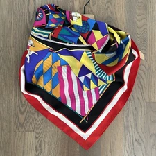 Vintage Harvé Bernard Multicolor Nautical Flag Motif 100% Silk Scarf 34" Square