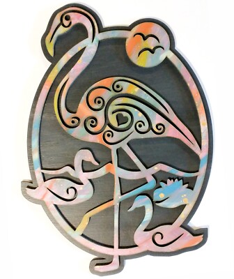 Flamingo bird two layer wall hanging laser cut art gift - custom sign