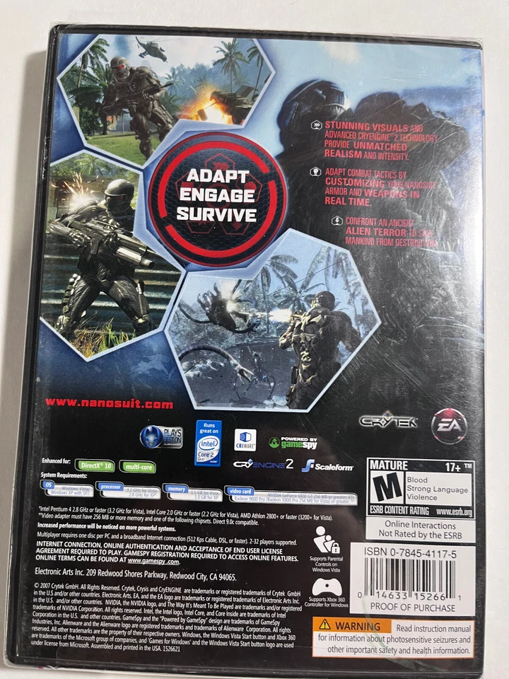 EA Crytek Crysis Warhead Video Game (PC-DVD) Rated M new factory sealed - Image 2 of 3