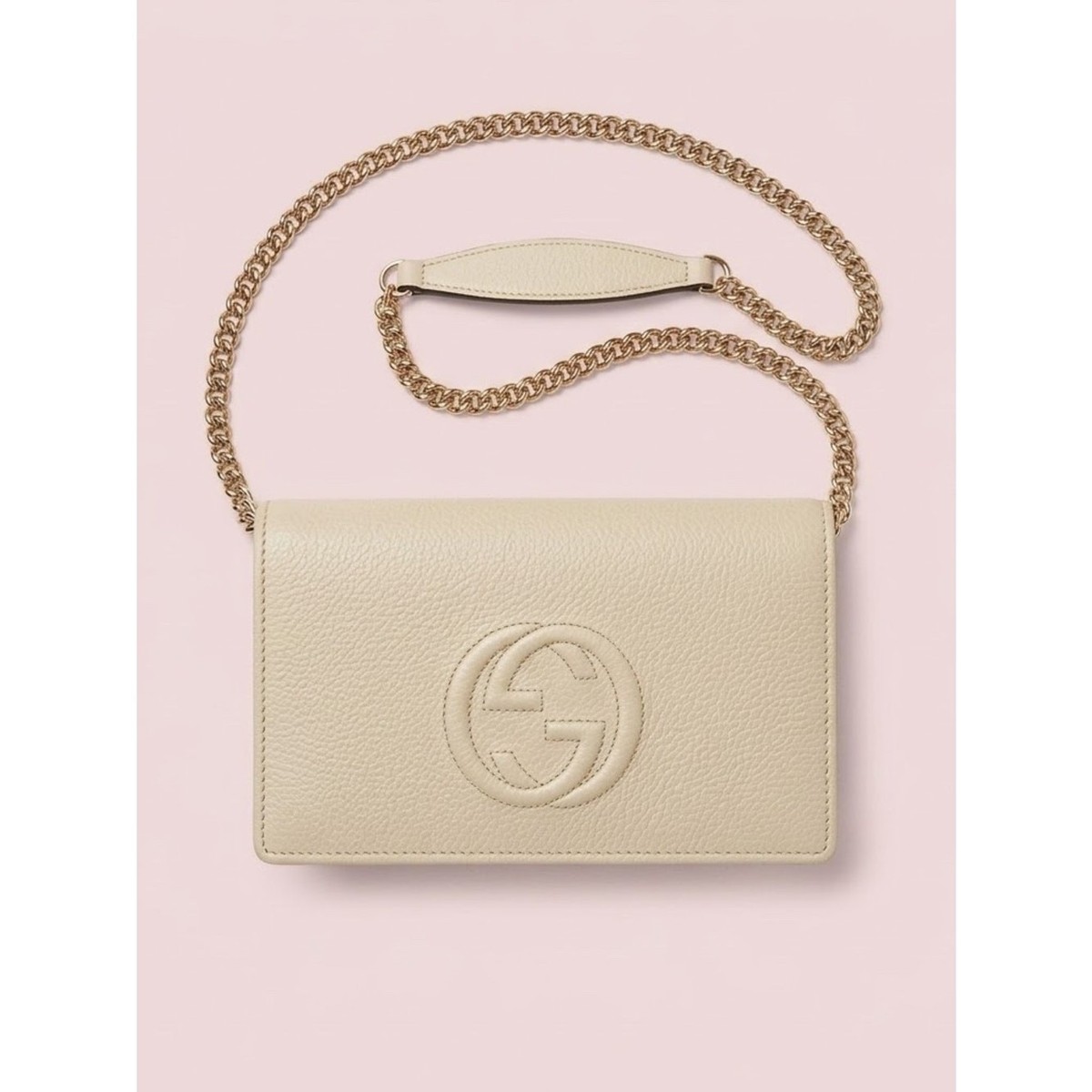 NWT Gucci Ivory Soho Wallet on Chain Pebbled Calfskin Leather | eBay