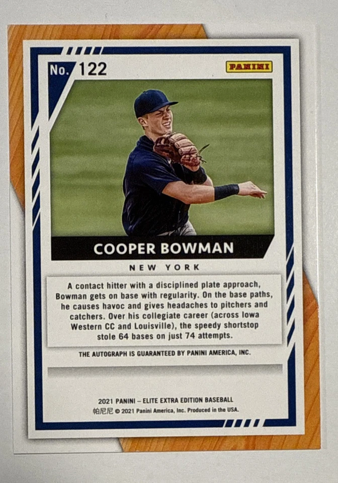 Cooper Bowman 2021 Elite Extra Edition FOTL Blue Rookie Auto #d 8/20 #122 A’s - Image 2 of 2
