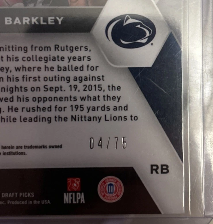 2021 Panini Prizm Draft Picks - Saquon Barkley Purple 04/75 - #88 - Image 4 of 4