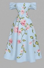SHEIN Women's Sz M Off Shoulder Floral Print Blue Elegant Dress, Spring/Summer