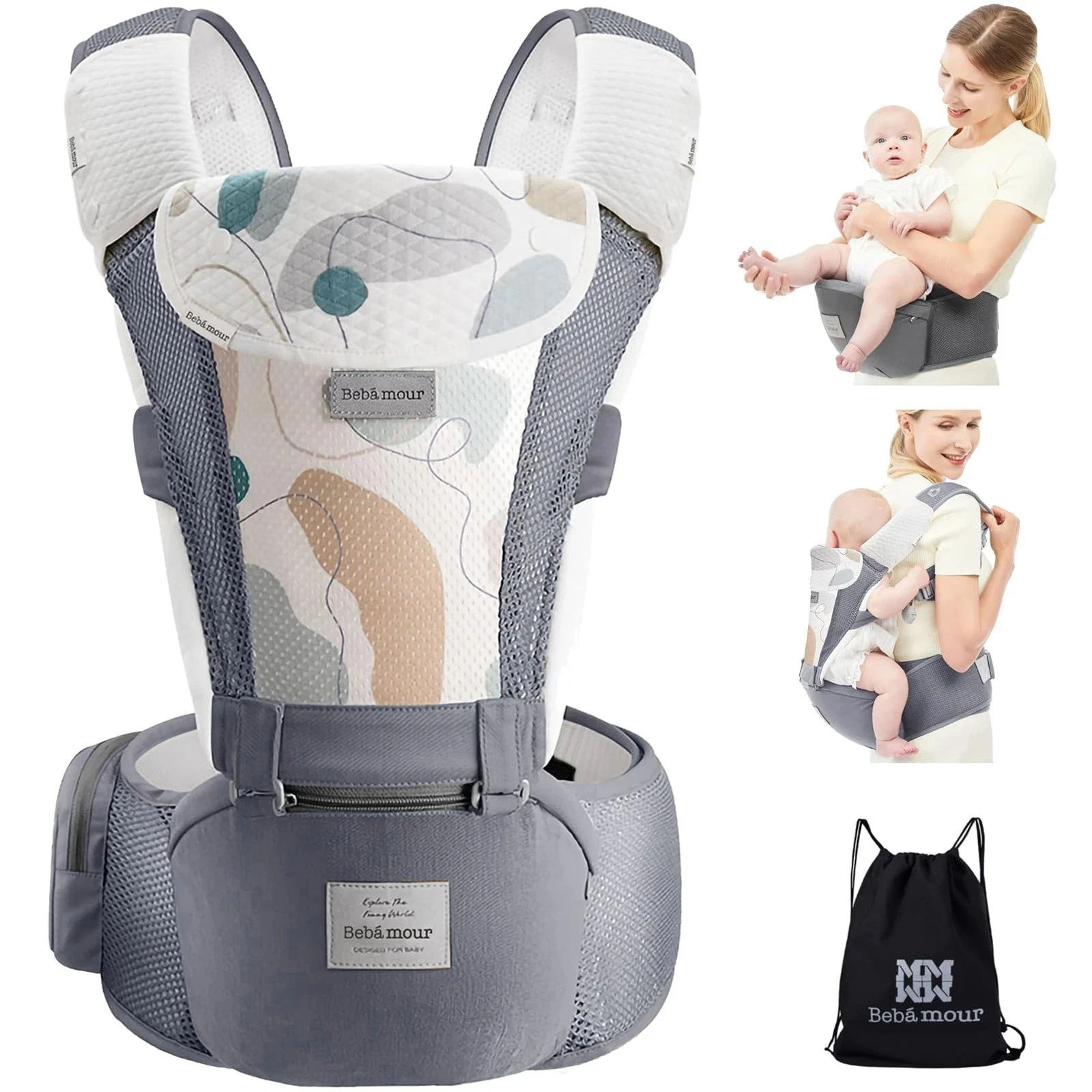 Bebamour Baby Carrier Newborn to Toddler Blue/Grey