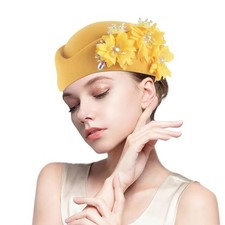 Wool Felt Church Hats for Women,Beret Hats for Women with One Size Golden