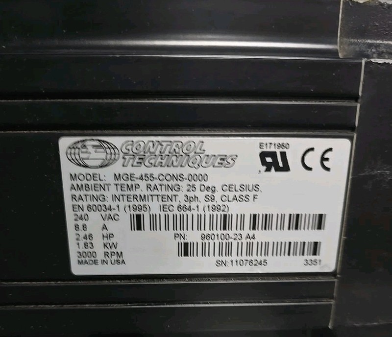 Control Techniques MGE-455-CONS-0000 2.46HP Servo Motor 
