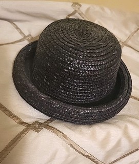 Vintage Arlin Black Straw Derby Plaited Bowler Style Hat Rolled Brim One Size