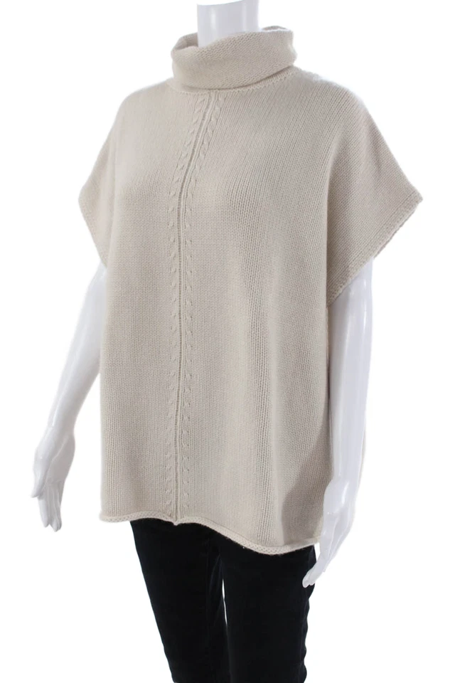 Allude Womens Cashmere Knitted Sleeveless Turtleneck Sweater Beige Size M - Image 2 of 4