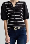 Nine West Women's Black/White Mixed Media Henley Puff Sleeve Top - Size 1X NWT