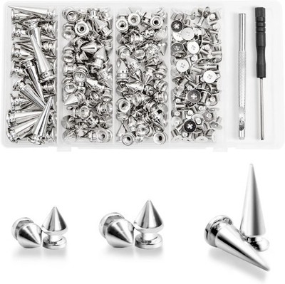 180-Piece Metal Cone Spikes and Studs Kit for DIY Clothing Accessories