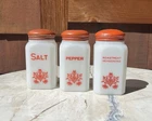 Vintage Hazel Atlas Milk Glass RED Lettering Heart Dutch Stove Top Spice Shaker