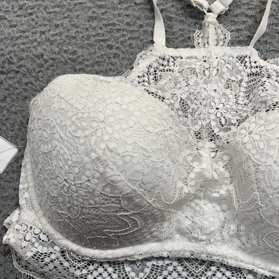 Sujetador Rosa S Sujetador Push Up Push Up D-dd Copa Pequeño Blanco Encaje Espalda Corredora Foto 2 de 4