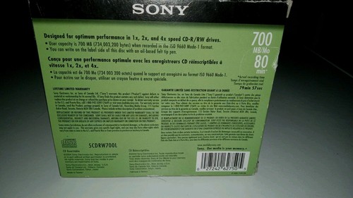 Sony CD-RW 5 Rewritable Discs 700MB 80 Minute Multi Speed 1X 2X 4X NEW - Picture 9 of 10