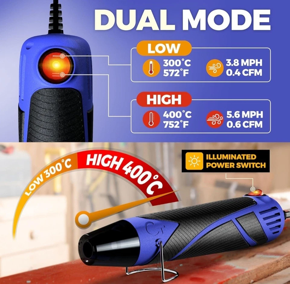Heat Gun for Crafting, Mini Dual Temp Hot Air Gun Tool for Epoxy Resin, Shrink W - Image 4 of 4