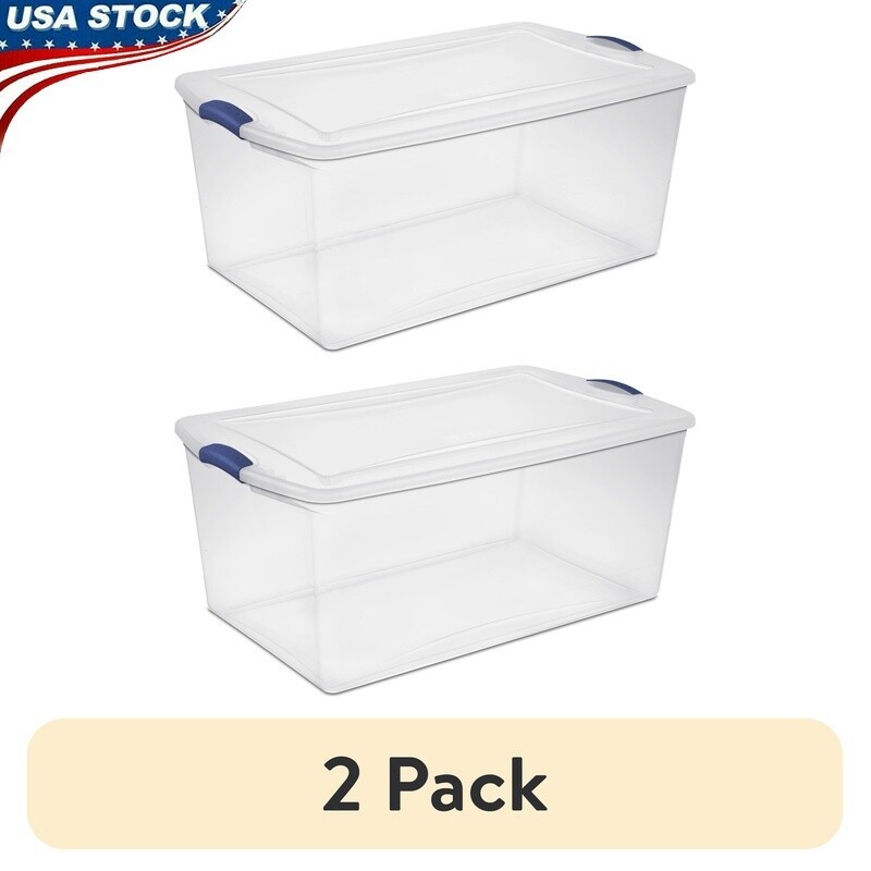 2 Pack Clear Stackable Latch Storage Bins for Home Organization