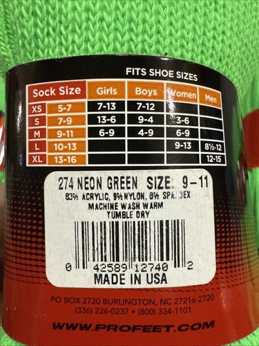 Lot Of 8 Pair Pro Feet Multi Sport Socks Neon Green Lime Boys Girls Size M NEW - Picture 3 of 3