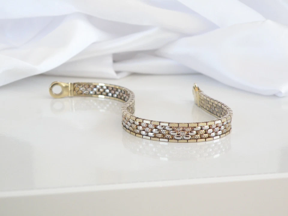 Brazalete de eslabones Milor Italia plata esterlina 925 trioro sobre corte de diamante 7,5" Foto 3 de 4