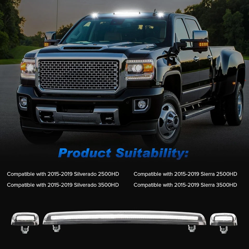 For Chevy Silverado GMC 2500HD 3500HD 2015-2019 White Cab Roof Marker LED Lights - Изображение 2 из 4