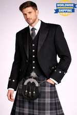Men's Argyle Kilt Jacket And 5 Button Vest Scottish Wedding Kilts Jacket