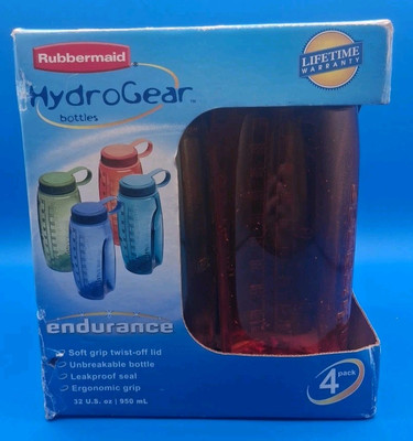 Vintage 2004 RubberMaid HydroGear Endurance Bottles 4 Pack 32oz Hiking Outdoors 