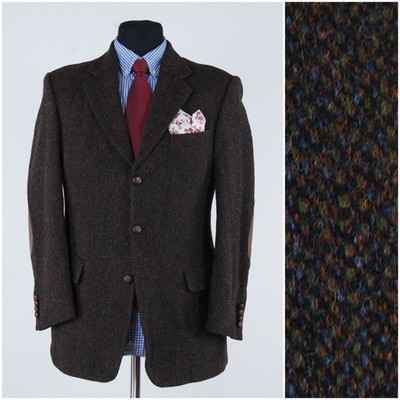 Dunkelgrünes Herren-Sportmantel HARRIS TWEED Sakko 40 S UK Gerstenkornwolle Blazer